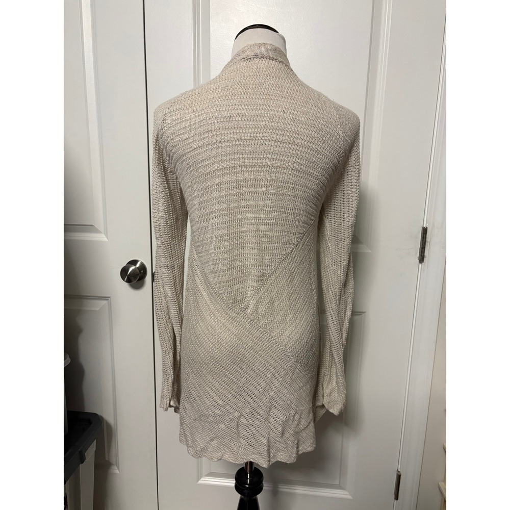 Eileen Fisher Womens Small Beige Open Front Draped Shawl Collar Cardigan Sweater - Picture 2 of 4